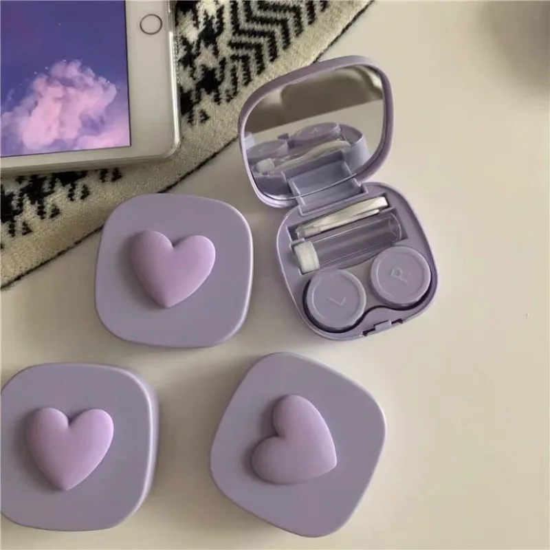 Travel Accessories Kit For Women - Fioletowe serce Etui na soczewki kontaktowe