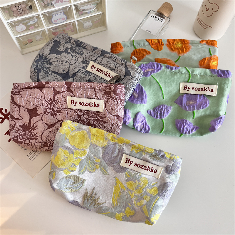 Travel Accessories Kit For Women - Francuski wytłoczone kwiaty kosmetyczka podróżna portfel