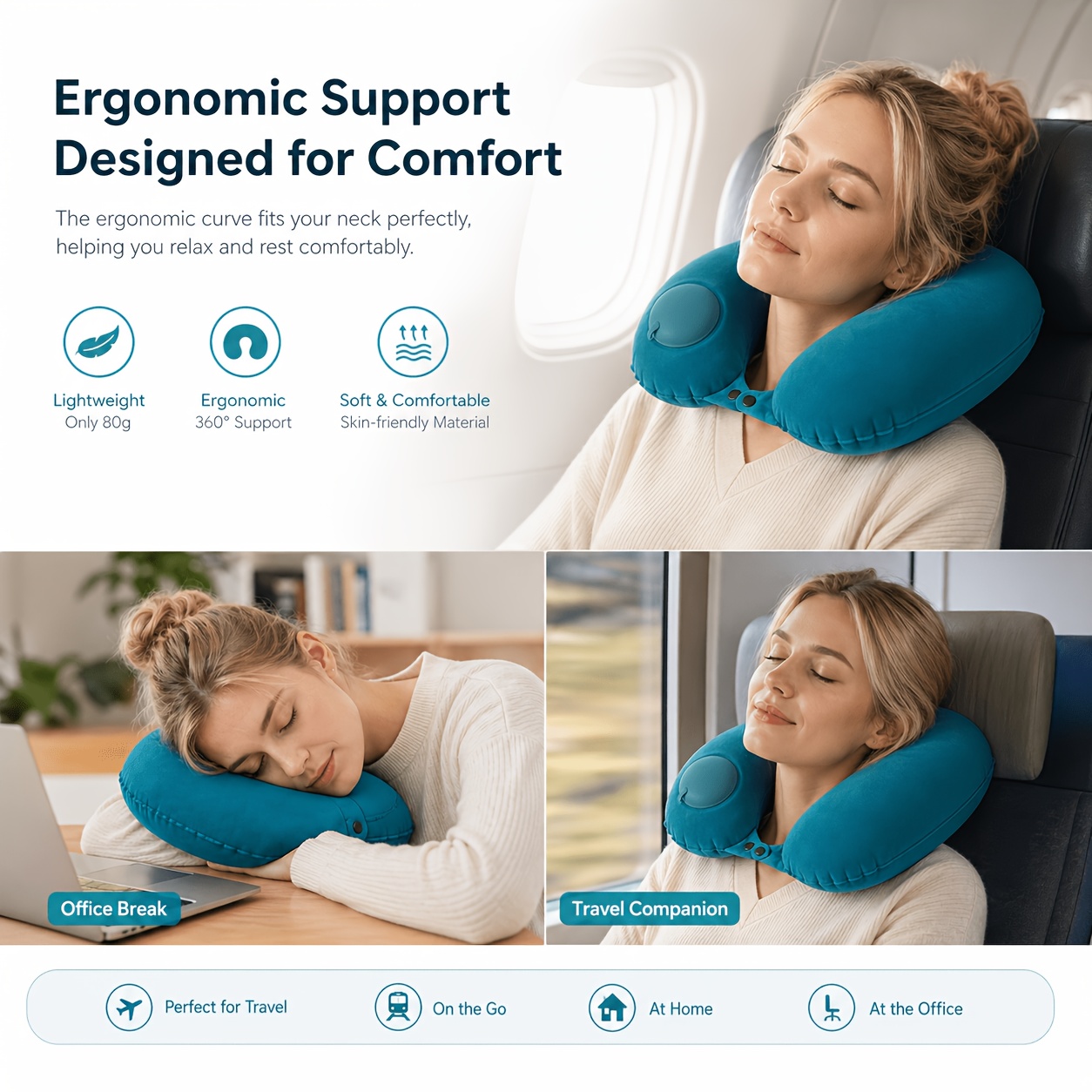 Travel Pillow Inflatable - SPDJUMPER Nadmuchiwana Poduszka Podróżna na Szyję,