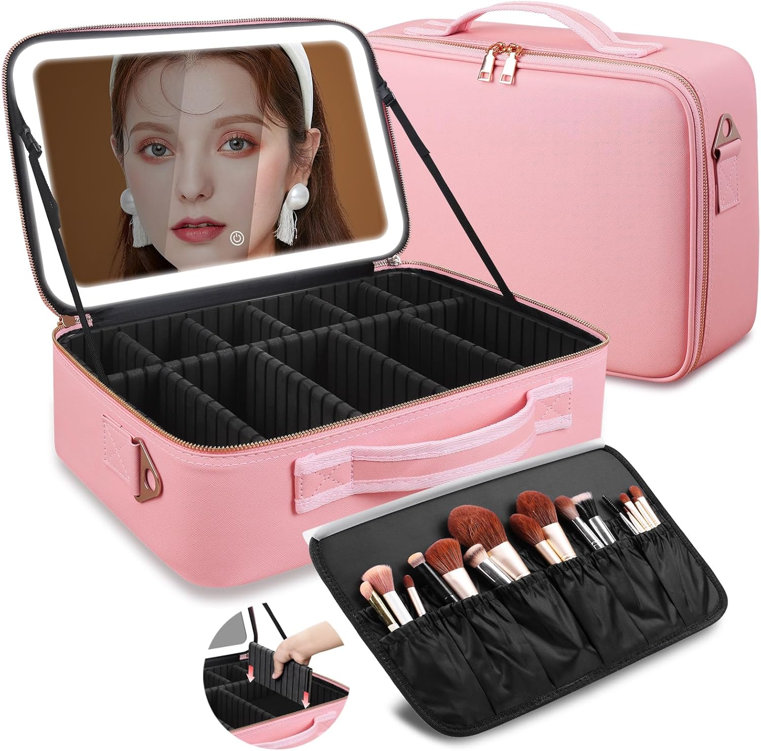 Travel Accessories Toiletries - Duża kosmetyczka z lustrem LED 15''X11''